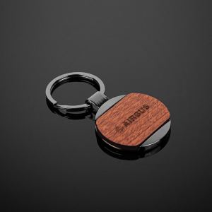 Newcastle Gun Metal & Wood Round Key Chain 1 Newcastle Gun Metal & Wood Round Key Chain 1