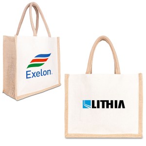 Jute Cotton Tote w/ Jute Webbing Handle 1 Jute Cotton Tote w/ Jute Webbing Handle 1