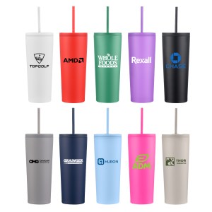 24 Oz. Double Wall Mug with Straw 1 24 Oz. Double Wall Mug with Straw 1