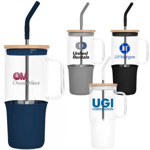 32oz. Glass Tumbler With Handle And Straw 1 32oz. Glass Tumbler With Handle And Straw 1