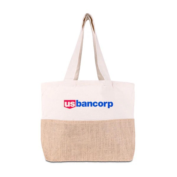 Cotton Canvas Tote Bag w/Jute Gusset 1 Cotton Canvas Tote Bag w/Jute Gusset 1