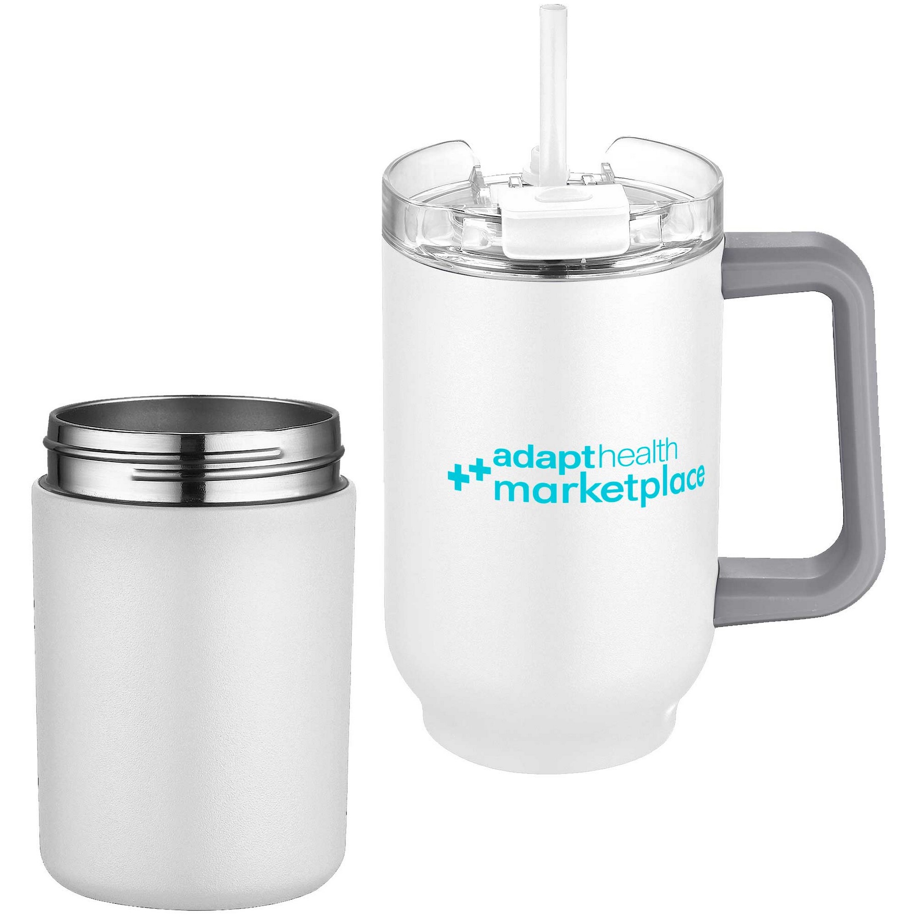 21oz. Stainless Steel Travel Mug with Handle & Straw 1
