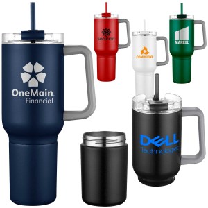 21oz. Stainless Steel Travel Mug with Handle & Straw 1 21oz. Stainless Steel Travel Mug with Handle & Straw 1