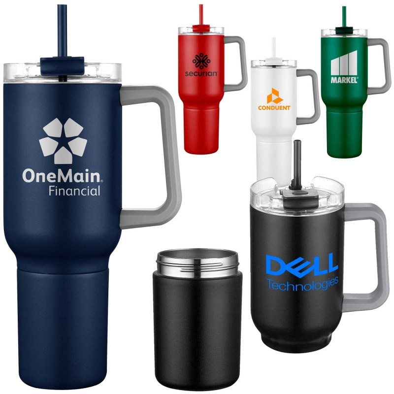 21oz. Stainless Steel Travel Mug with Handle & Straw 1 21oz. Stainless Steel Travel Mug with Handle & Straw 1