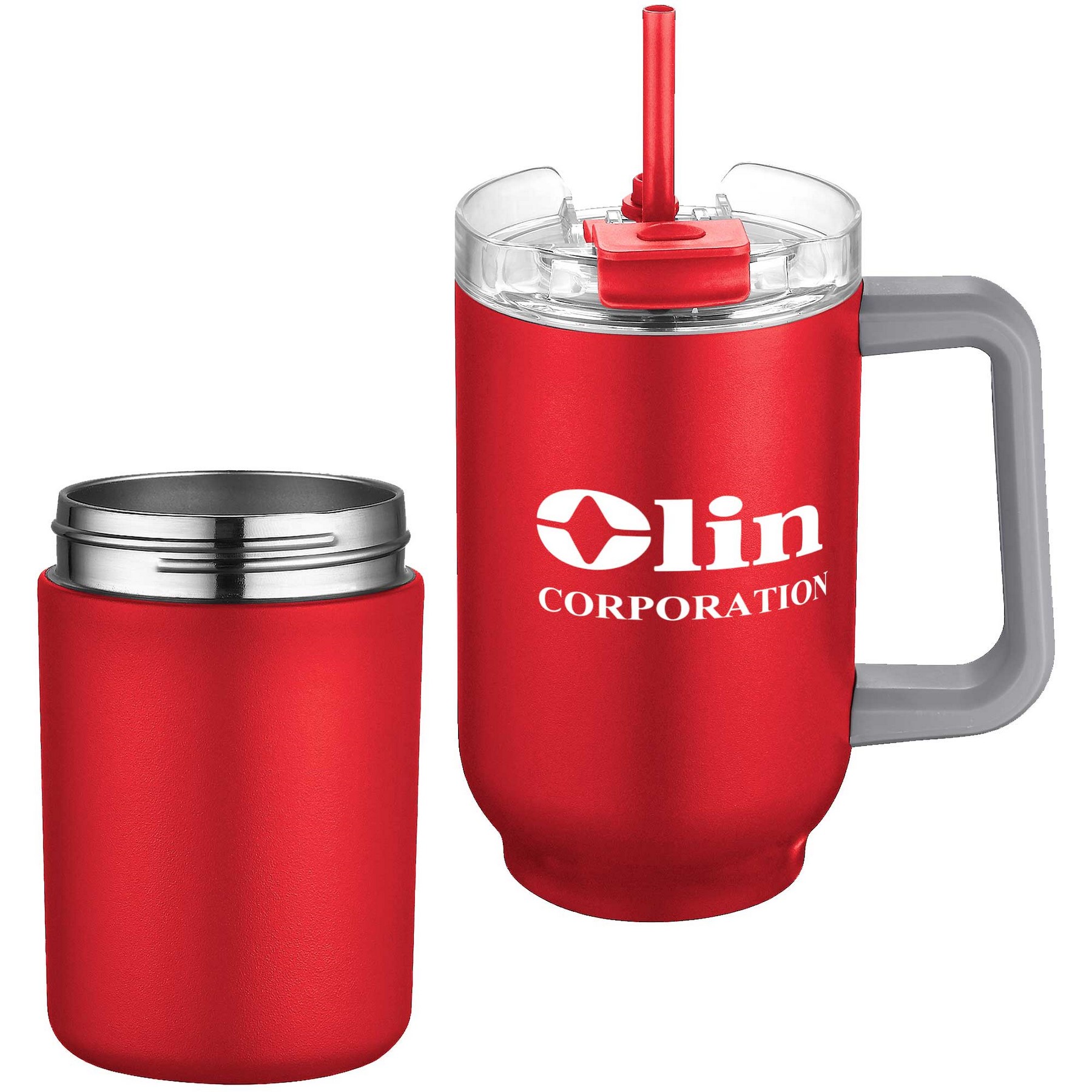 21oz. Stainless Steel Travel Mug with Handle & Straw 1