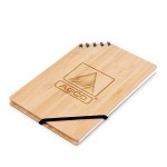 A5 Corner Spiral Bound Journal Book w/Bamboo Cover - Bamboo Brown Logo Flat A5 Corner Spiral Bound Journal Book w/Bamboo Cover - Bamboo Brown Logo Flat