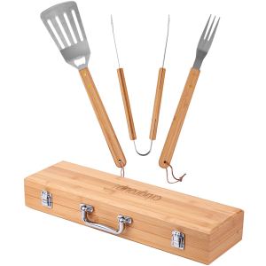 3-Piece Bbq Grill Utensil Set With Bamboo Case 1 3-Piece Bbq Grill Utensil Set With Bamboo Case 1