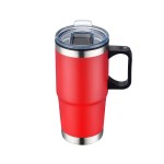 24 Oz. Double Wall Mug w/Clear Closure Lid and Handle - Red Angle 24 Oz. Double Wall Mug w/Clear Closure Lid and Handle - Red Angle