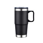 24 Oz. Double Wall Mug w/Clear Closure Lid and Handle - Black 24 Oz. Double Wall Mug w/Clear Closure Lid and Handle - Black