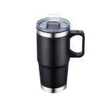 24 Oz. Double Wall Mug w/Clear Closure Lid and Handle - Black Angle 24 Oz. Double Wall Mug w/Clear Closure Lid and Handle - Black Angle