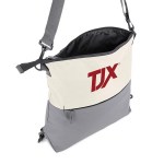 Ocean Plastic Two Tone Backpack Tote - White/Gray Logo Opened Angle Ocean Plastic Two Tone Backpack Tote - White/Gray Logo Opened Angle