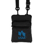 rPET Crossbody Sling Bag - Black Logo Close-Up View rPET Crossbody Sling Bag - Black Logo Close-Up View