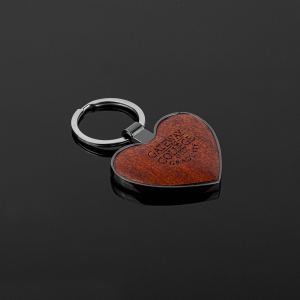 Heart-Shaped Beveled Wood Gun Metal Key Chain 1 Heart-Shaped Beveled Wood Gun Metal Key Chain 1