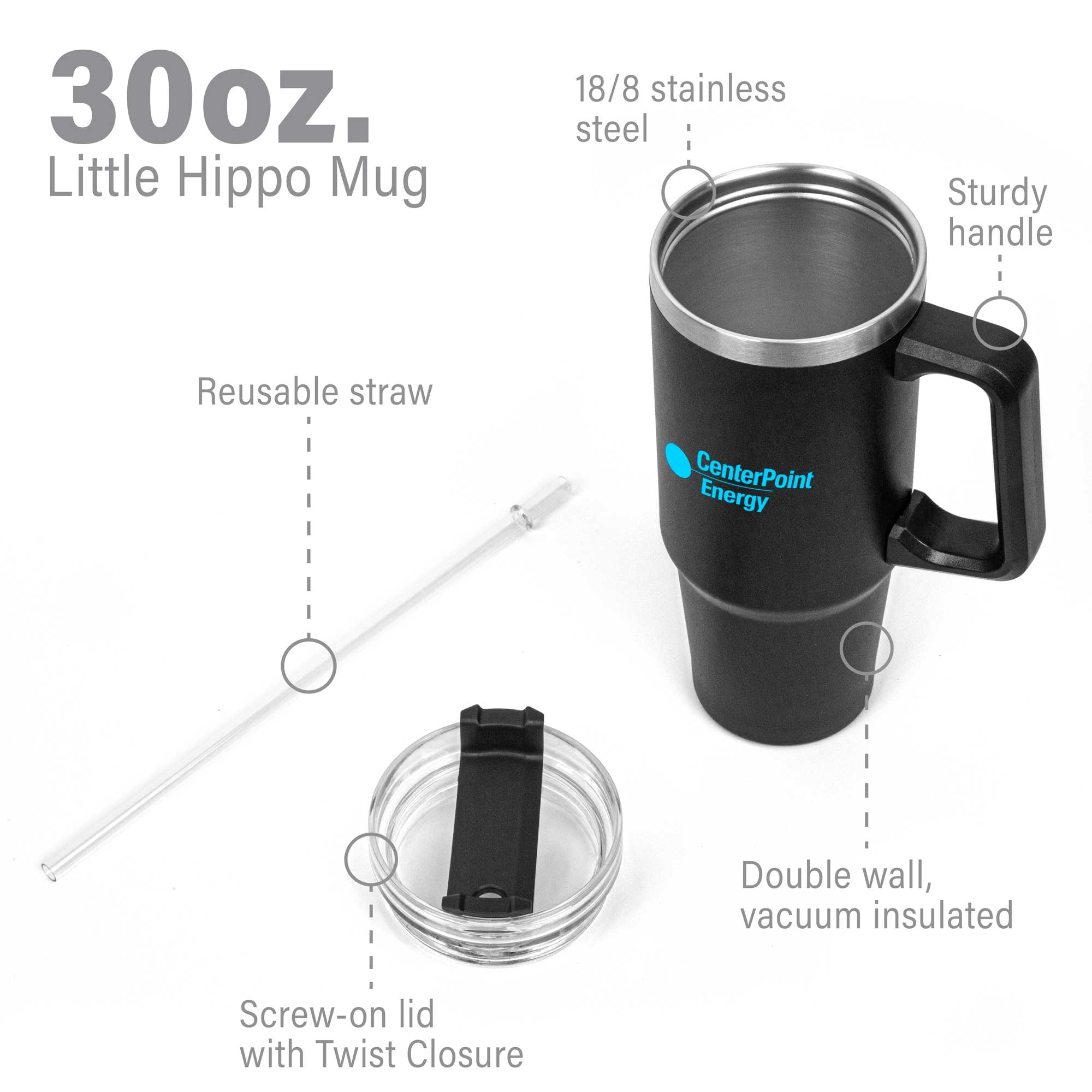 30 Oz. Little Hippo Mug & Straw Lid 1