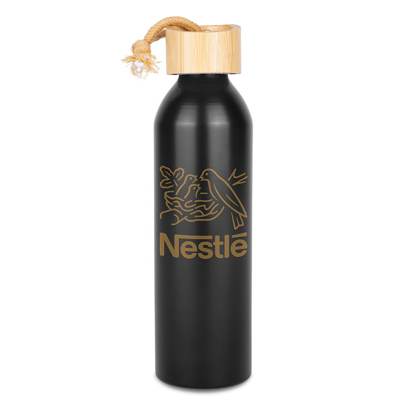 22 Oz. Meriden Aluminum Bottle w/Bamboo Lid & Cotton String Loop 1