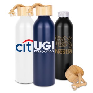Meriden Sustainable Aluminum Bottle with Bamboo Lid & Cotton String Loop 1 Meriden Sustainable Aluminum Bottle with Bamboo Lid & Cotton String Loop 1