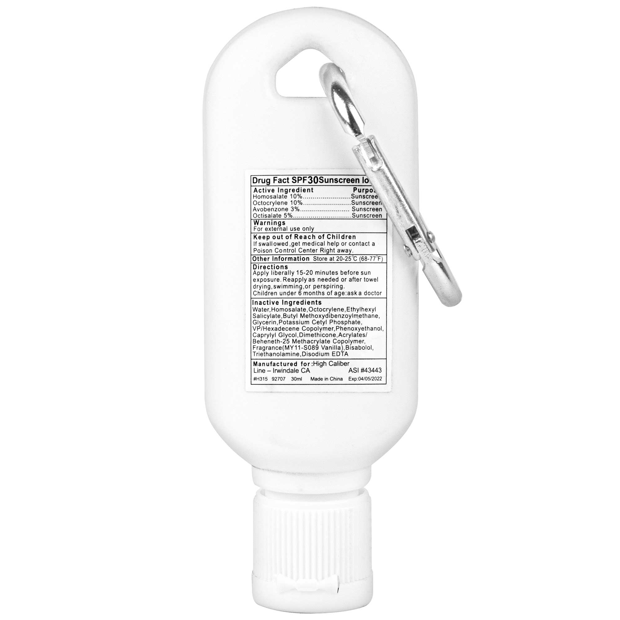 1 Oz. 30 SPF Sunscreen w/Carabiner 1
