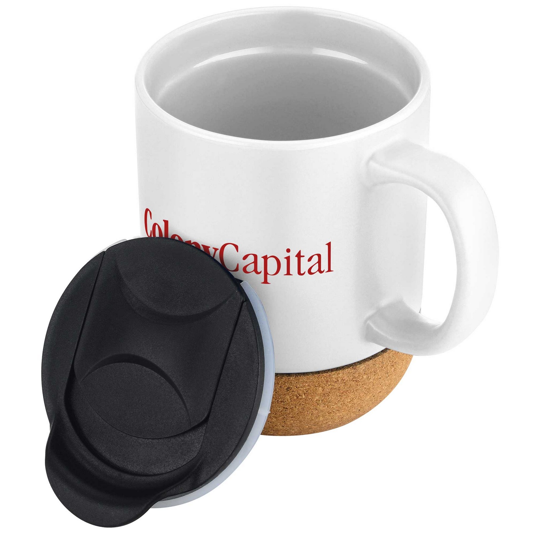12oz. Cork Bottom Ceramic Mug with Plastic Lid 1