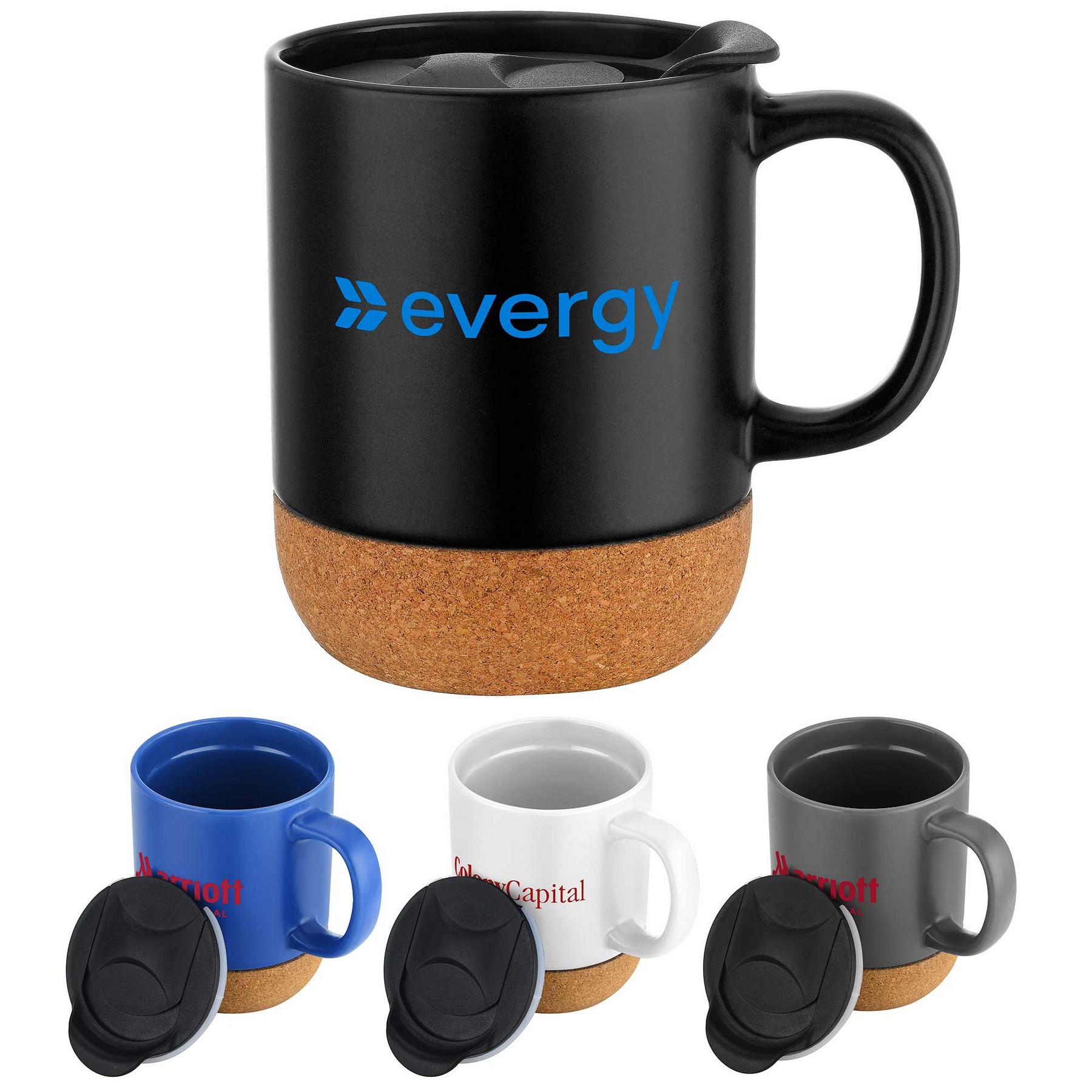 12oz. Cork Bottom Ceramic Mug with Plastic Lid 1