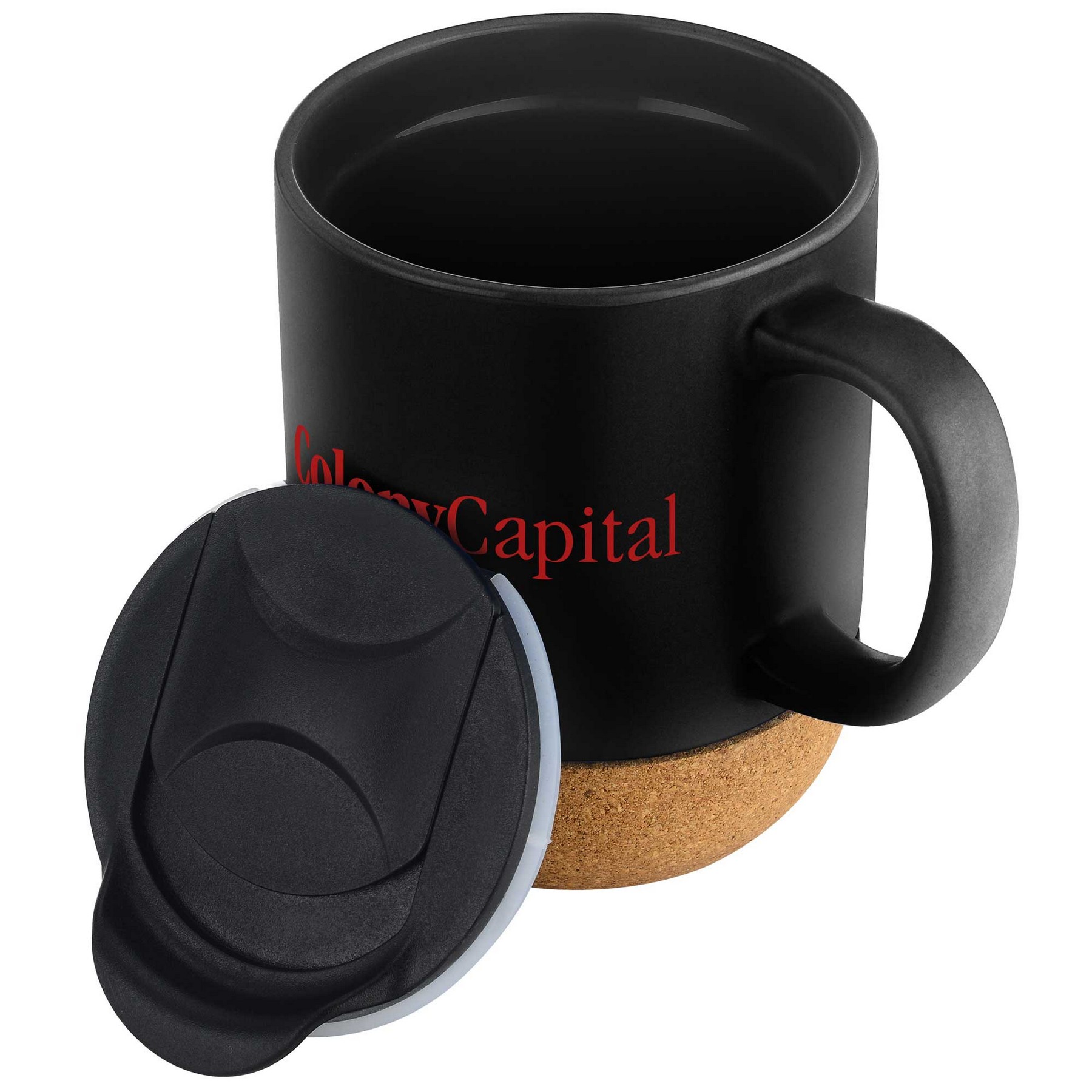 12oz. Cork Bottom Ceramic Mug with Plastic Lid 1