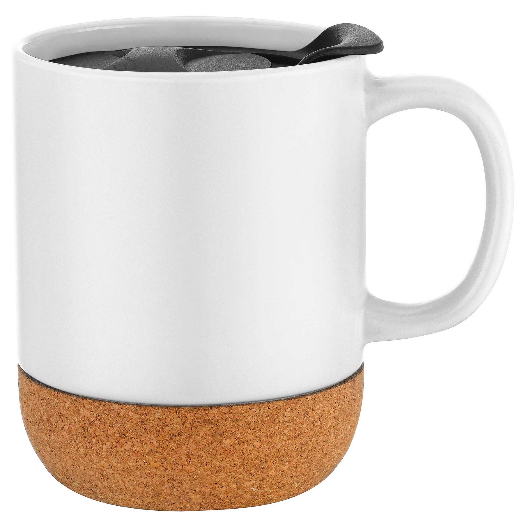 12oz. Cork Bottom Ceramic Mug with Plastic Lid 1