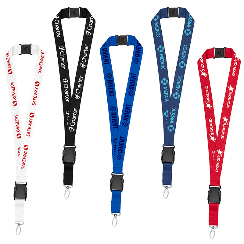 1" Eco Friendly rPET Lanyard w/Buckle and Safety Breakaway 1