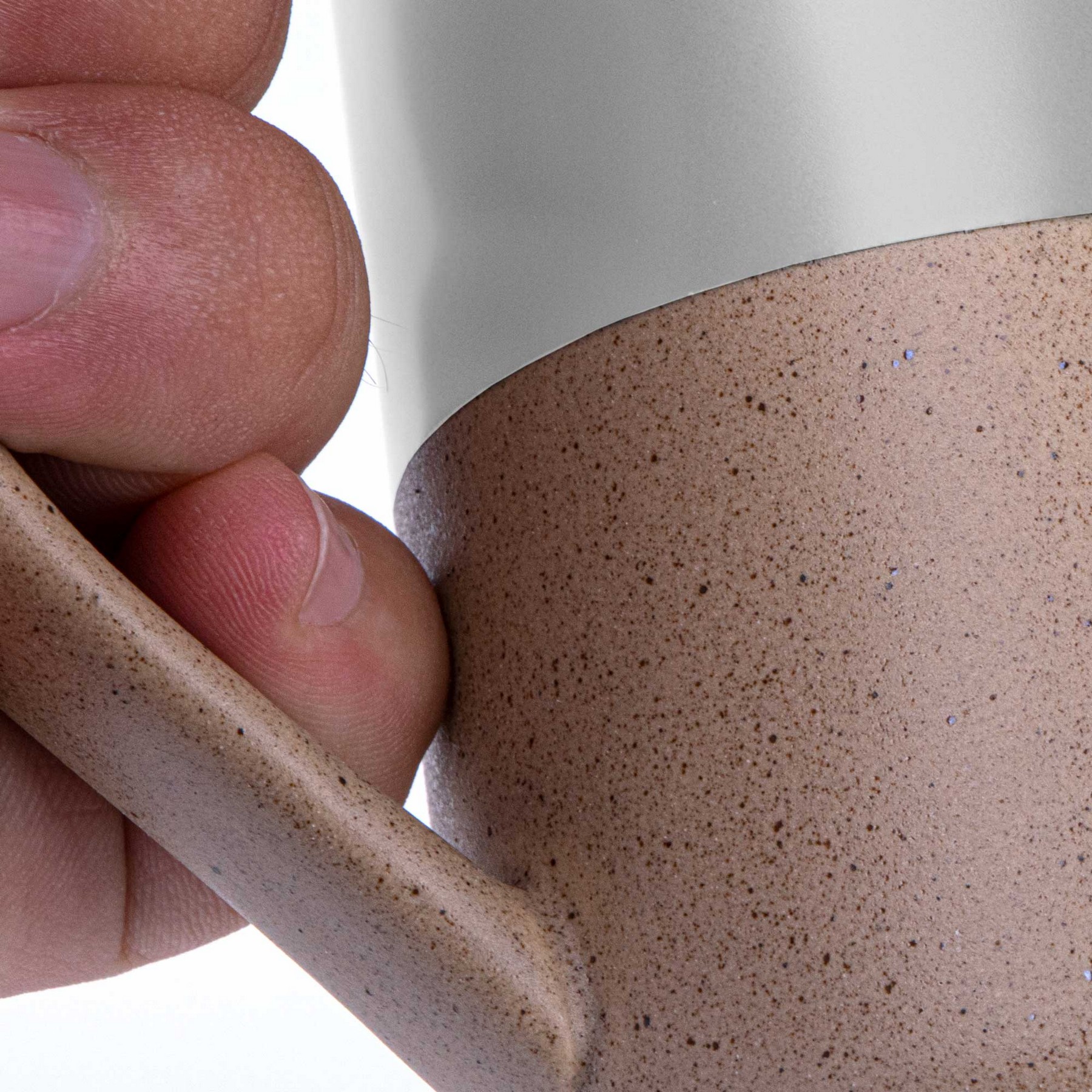 15oz. Tall Tapered Two-Tone Ceramic Coffee Mug with Wood Lid & Angled Handle 1