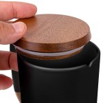 15oz. Tall Tapered Two-Tone Ceramic Coffee Mug with Wood Lid & Angled Handle 8 15oz. Tall Tapered Two-Tone Ceramic Coffee Mug with Wood Lid & Angled Handle 8