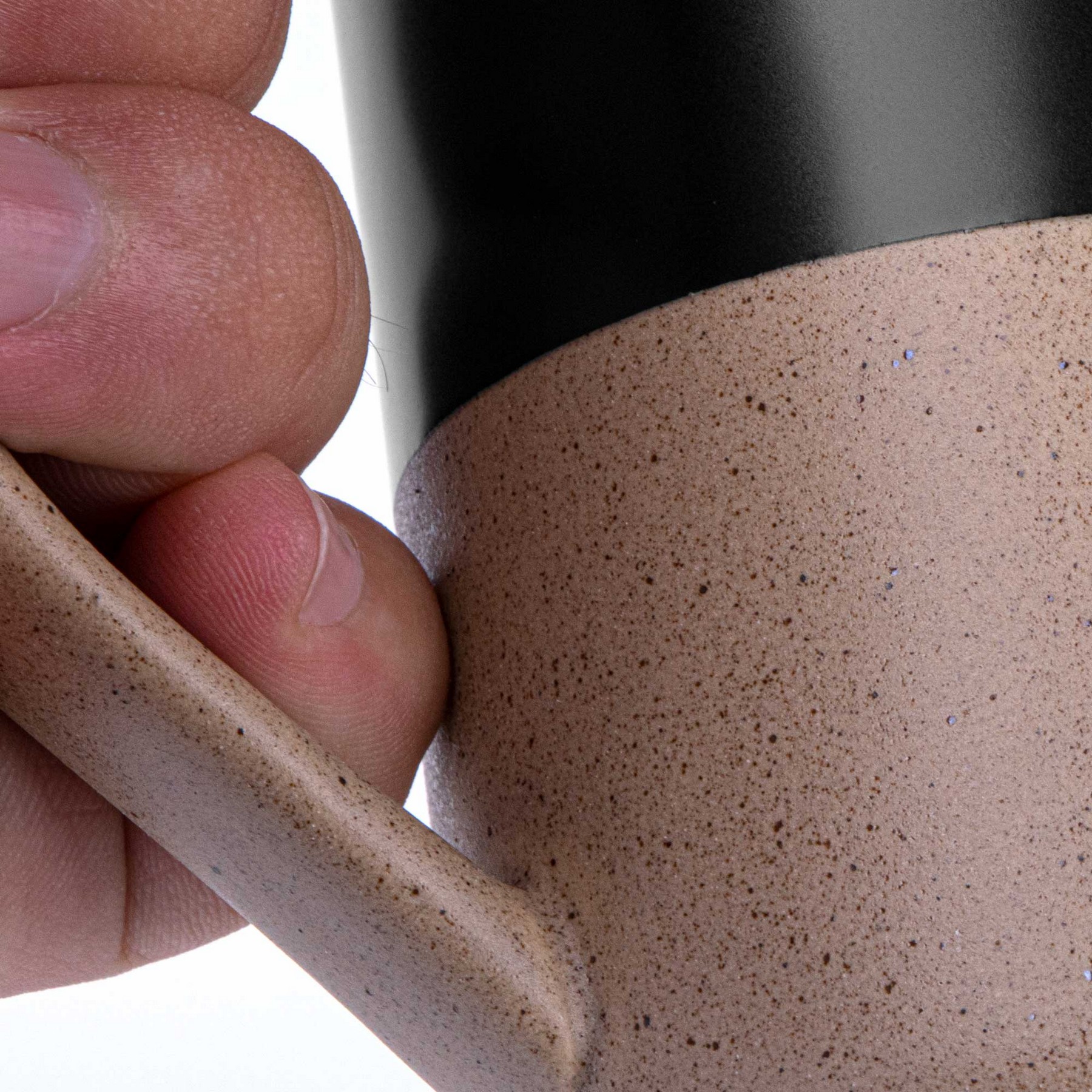 15oz. Tall Tapered Two-Tone Ceramic Coffee Mug with Wood Lid & Angled Handle 1