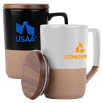 15oz. Tall Tapered Two-Tone Ceramic Coffee Mug with Wood Lid & Angled Handle 1 15oz. Tall Tapered Two-Tone Ceramic Coffee Mug with Wood Lid & Angled Handle 1