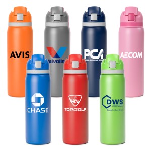 27 Oz. Two-Toned Stainless Steel Pop Straw Bottle 1 27 Oz. Two-Toned Stainless Steel Pop Straw Bottle 1