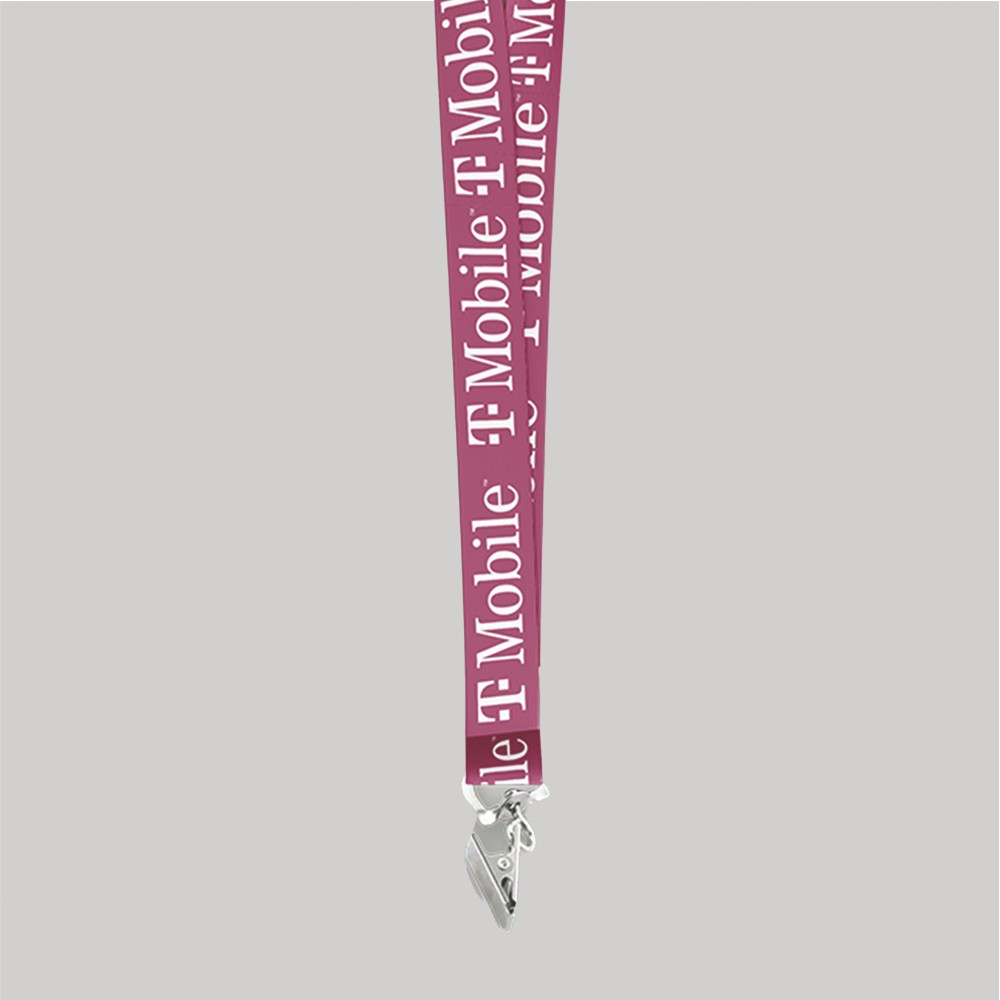 1/2" Fuchsia custom lanyard printed with company logo with Bulldog Clip attachment 0.50" 1