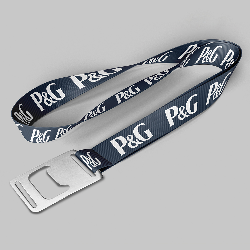 1" Navy Blue custom lanyard printed with company logo with Bottle Opener attachment 1" 1