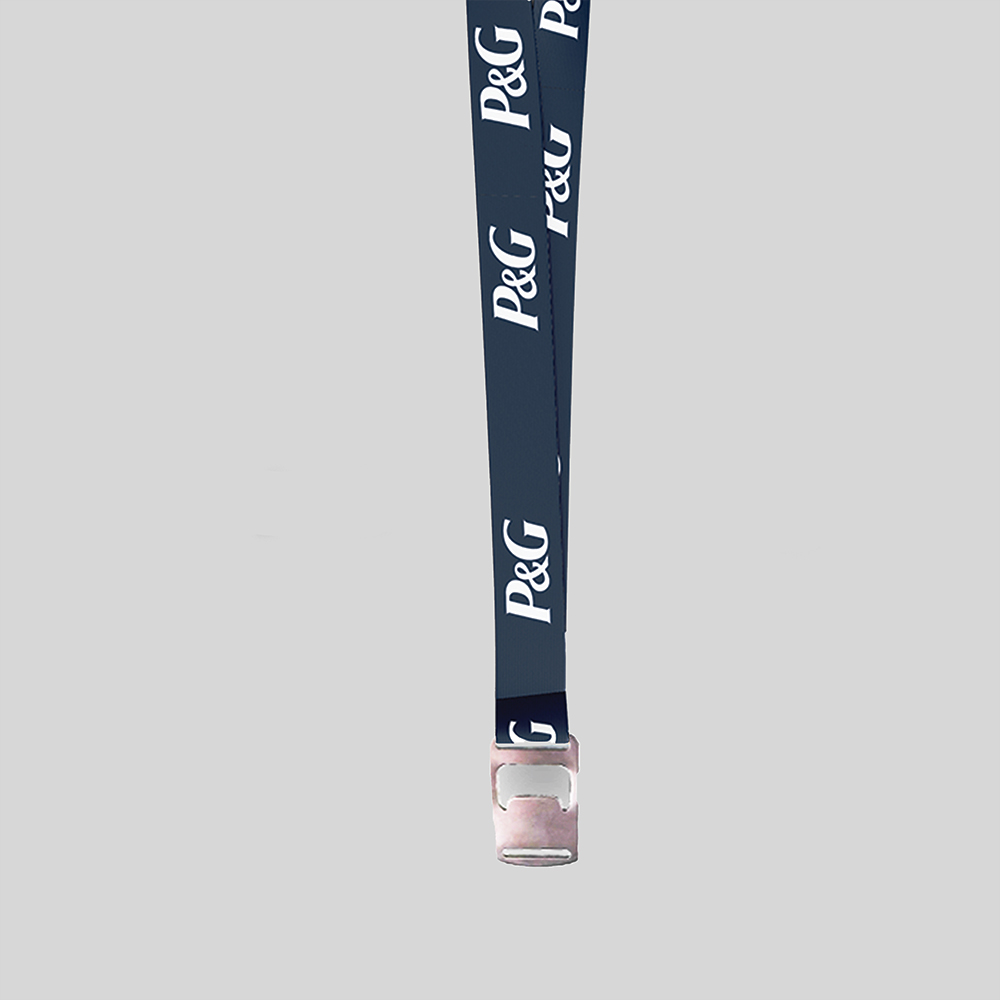 1" Navy Blue custom lanyard printed with company logo with Bottle Opener attachment 1" 1