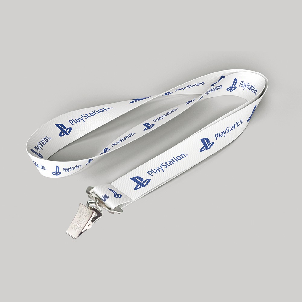 1/2" White custom lanyard printed with company logo with Bulldog Clip attachment 0.50" 1