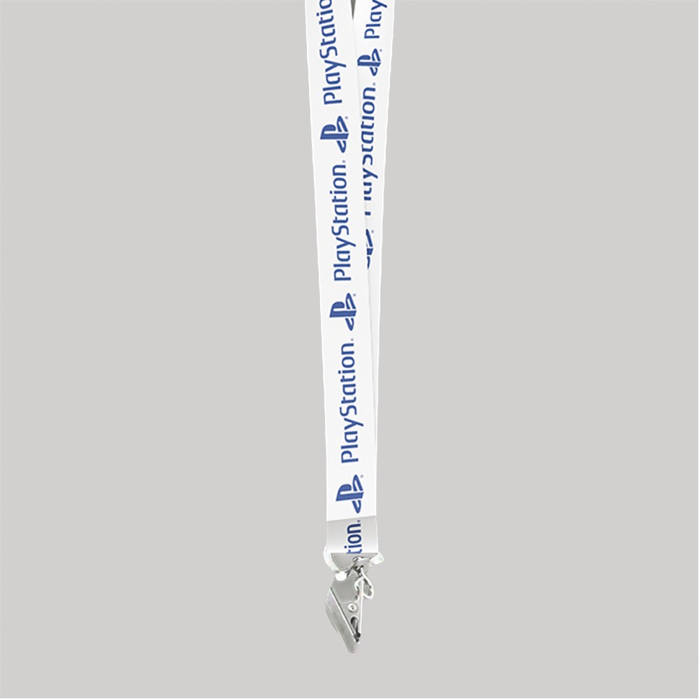 1/2" White custom lanyard printed with company logo with Bulldog Clip attachment 0.50" 1