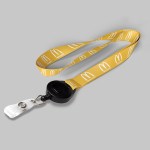 1" Yellow custom lanyard printed with company logo with Black Badge Reel attachment 1" 1 1" Yellow custom lanyard printed with company logo with Black Badge Reel attachment 1" 1