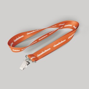 5/8" Orange custom lanyard printed with company logo with Bulldog Clip attachment 0.625" 1 5/8" Orange custom lanyard printed with company logo with Bulldog Clip attachment 0.625" 1
