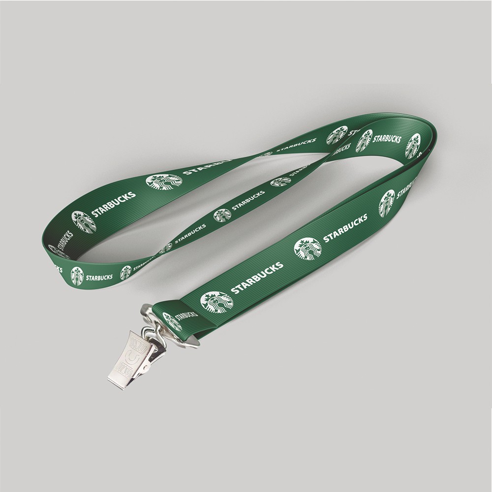 5/8" Dark Green custom lanyard printed with company logo with Bulldog Clip attachment 0.625" 1