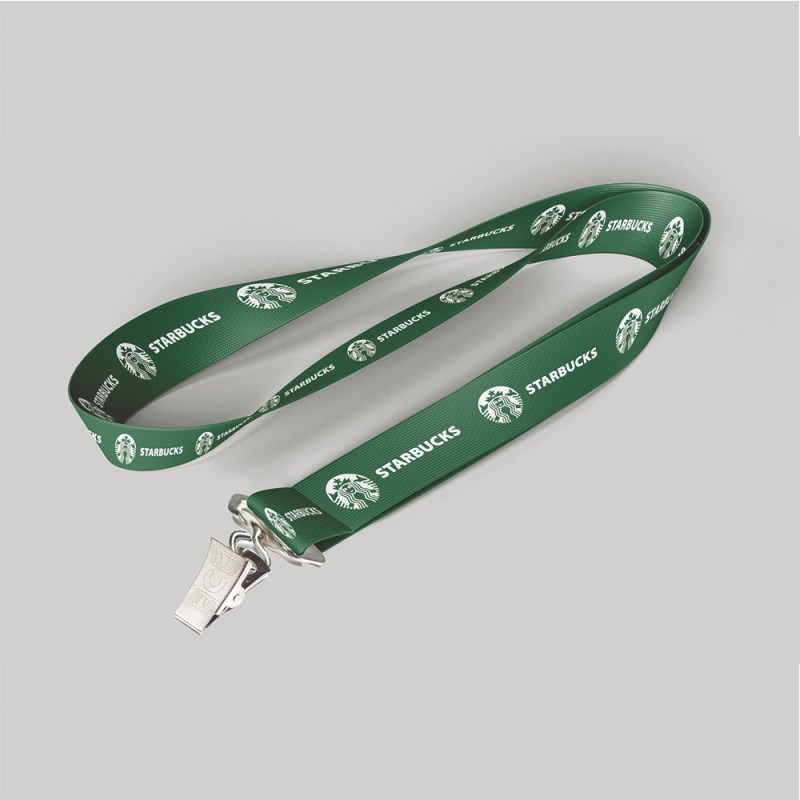 5/8" Dark Green custom lanyard printed with company logo with Bulldog Clip attachment 0.625" 1 5/8" Dark Green custom lanyard printed with company logo with Bulldog Clip attachment 0.625" 1