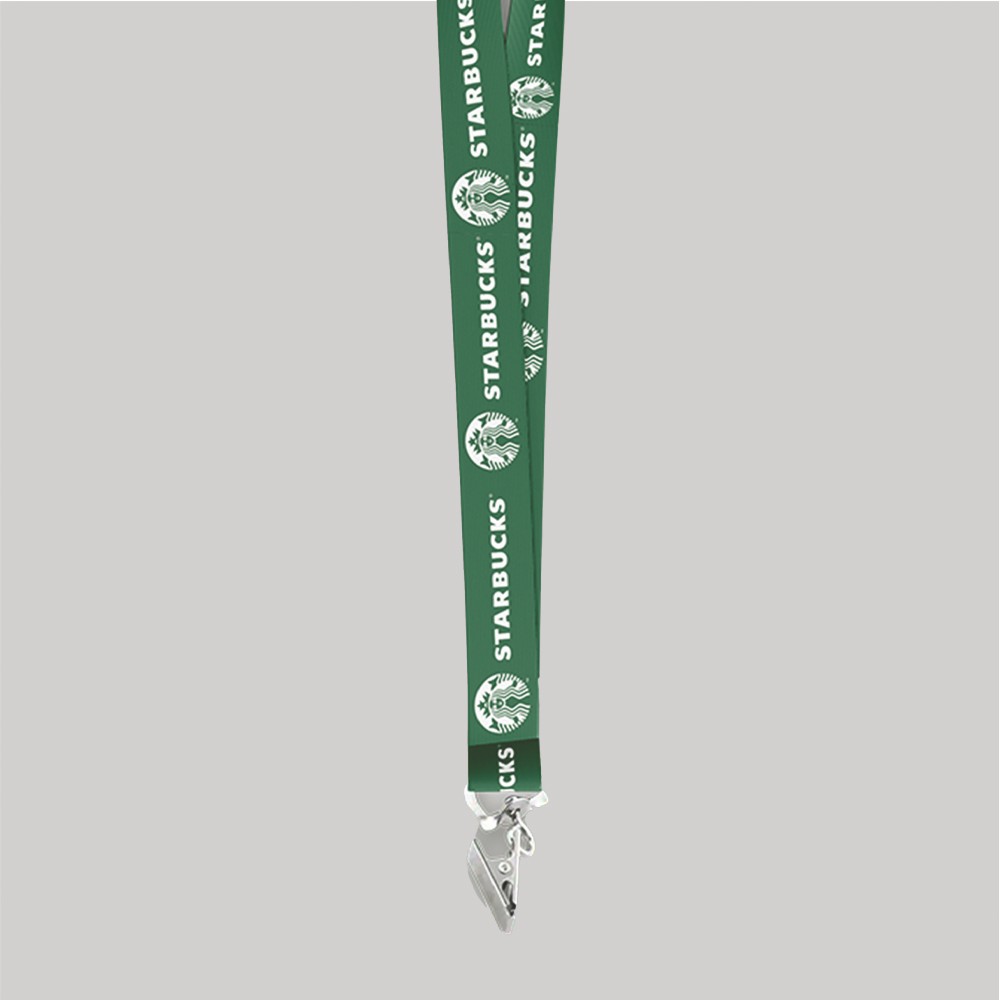 5/8" Dark Green custom lanyard printed with company logo with Bulldog Clip attachment 0.625" 1