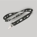 3/4" Black custom lanyard printed with company logo with Bulldog Clip attachment 0.75" 1 3/4" Black custom lanyard printed with company logo with Bulldog Clip attachment 0.75" 1