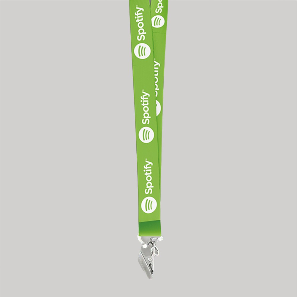 5/8" Forest Green custom lanyard printed with company logo with Bulldog Clip attachment 0.625" 1