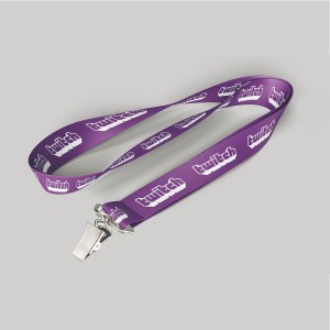 1" Purple custom lanyard printed with company logo with Bulldog Clip attachment 1" 1 1" Purple custom lanyard printed with company logo with Bulldog Clip attachment 1" 1