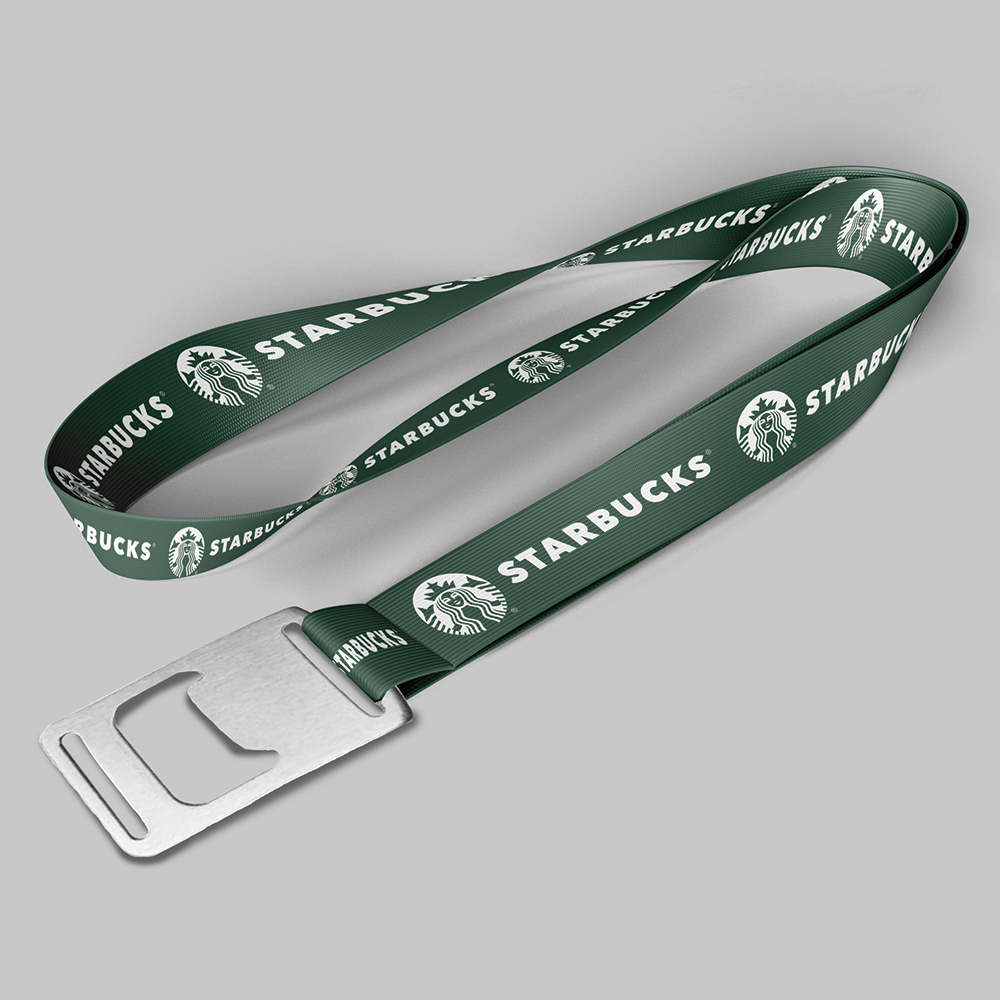 1" Dark Green custom lanyard printed with company logo with Bottle Opener attachment 1" 1