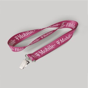 5/8" Fuchsia custom lanyard printed with company logo with Bulldog Clip attachment 0.625" 1 5/8" Fuchsia custom lanyard printed with company logo with Bulldog Clip attachment 0.625" 1