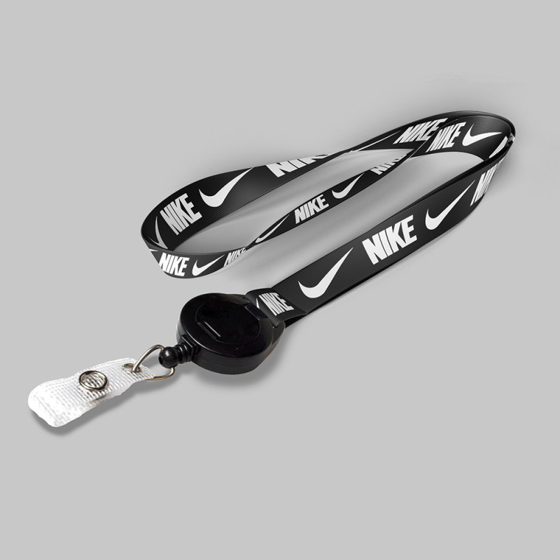 1/2" Black custom lanyard printed with company logo with Black Badge Reel attachment 0.50" 1 1/2" Black custom lanyard printed with company logo with Black Badge Reel attachment 0.50" 1