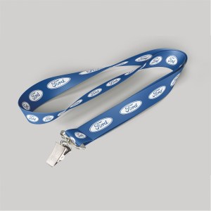 5/8" Blue custom lanyard printed with company logo with Bulldog Clip attachment 0.625" 1 5/8" Blue custom lanyard printed with company logo with Bulldog Clip attachment 0.625" 1