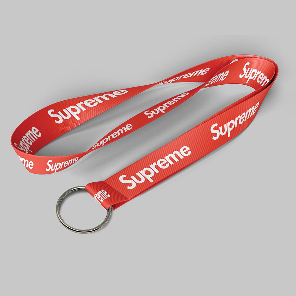 5/8" Red custom lanyard printed with company logo with Key Ring Hook attachment 0.625" 1