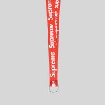 5/8" Red custom lanyard printed with company logo with Key Ring Hook attachment 0.625" 2 5/8" Red custom lanyard printed with company logo with Key Ring Hook attachment 0.625" 2